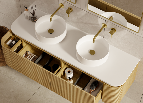 Yallingup American Oak Wall Hung Vanity 1500mm Double Basin
