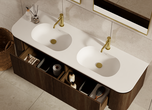 Yallingup Mocha Oak Wall Hung Vanity 1500mm Double Basin