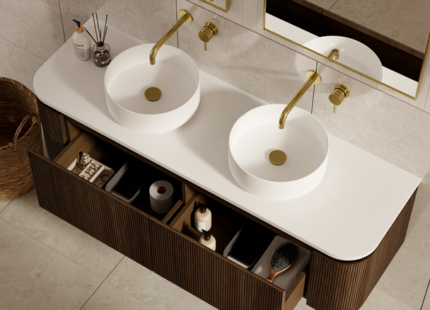 Yallingup Mocha Oak Wall Hung Vanity 1500mm Double Basin
