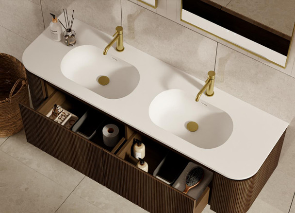Yallingup Mocha Oak Wall Hung Vanity 1500mm Double Basin 