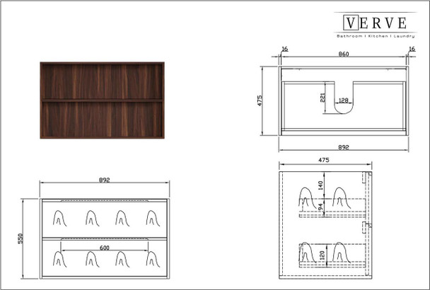 Flinders Black Walnut Wall Hung Vanity 900mm 