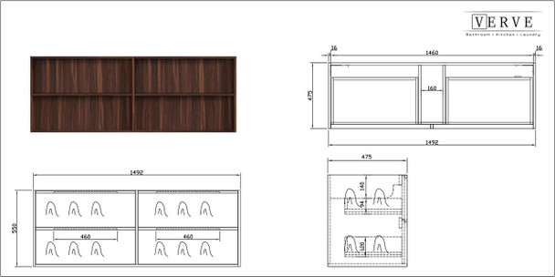 Flinders Black Walnut Wall Hung Vanity 1500mm Single Basin 