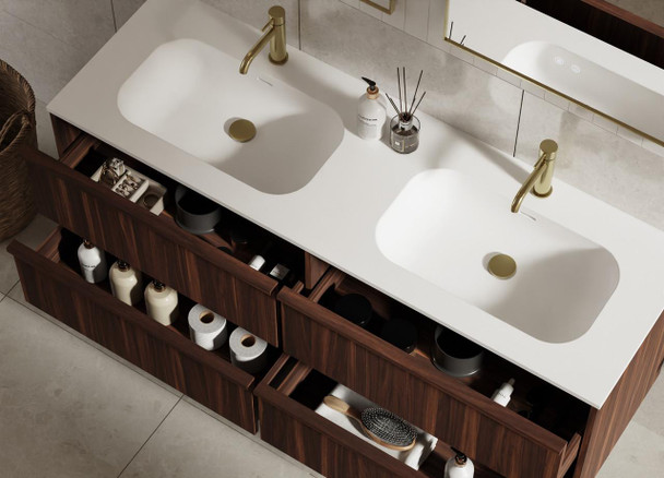 Flinders Black Walnut Wall Hung Vanity 1500mm Double Basin 