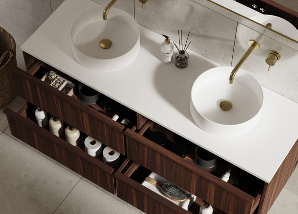 Flinders Black Walnut Wall Hung Vanity 1500mm Double Basin 