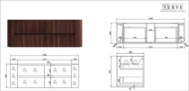 Karijini Black Walnut Wall Hung Vanity 1500mm Single Basin 