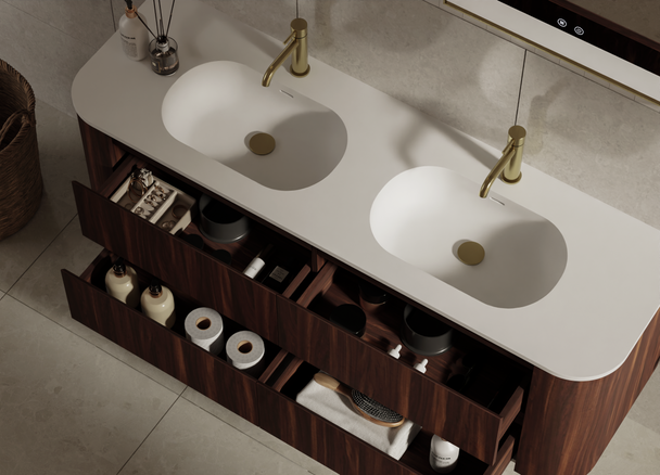 Karijini Black Walnut Wall Hung Vanity 1500mm Double Basin