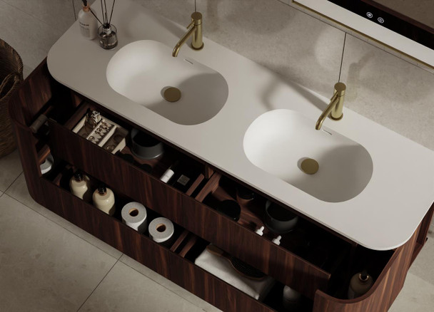 Karijini Black Walnut Wall Hung Vanity 1500mm Double Basin 
