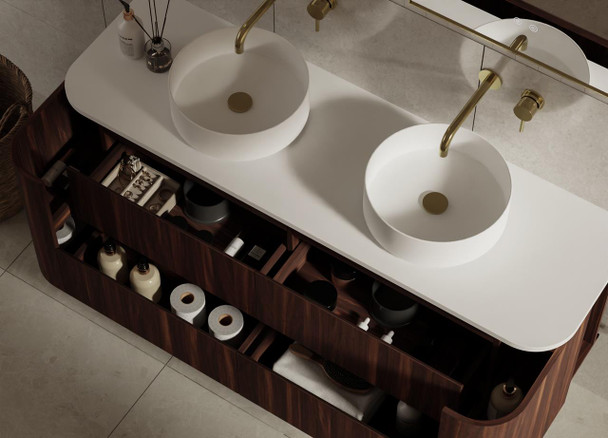 Karijini Black Walnut Wall Hung Vanity 1500mm Double Basin 