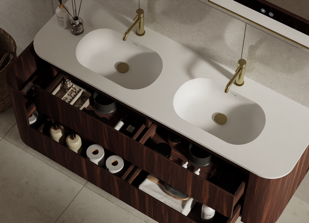 Karijini Black Walnut Wall Hung Vanity 1800mm Double Basin