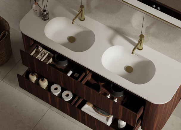 Karijini Black Walnut Wall Hung Vanity 1800mm Double Basin 
