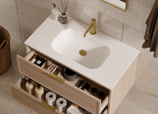 Bayside Washed Oak Wall Hung Vanity 600mm