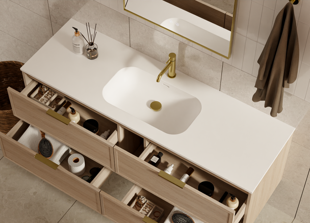 Bayside Washed Oak Wall Hung Vanity 1500mm Single Basin