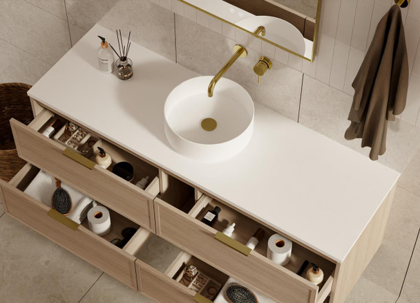Bayside Washed Oak Wall Hung Vanity 1500mm Single Basin 