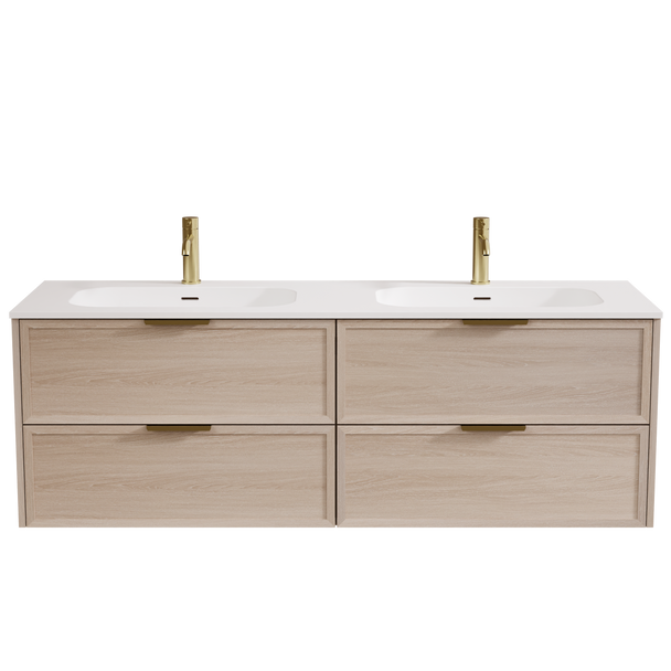 Bayside Washed Oak Wall Hung Vanity 1500mm Double Basin