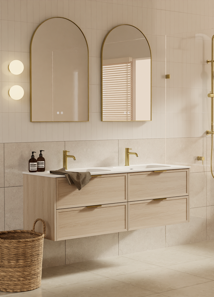 Bayside Washed Oak Wall Hung Vanity 1500mm Double Basin
