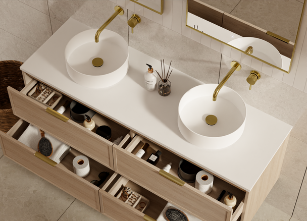 Bayside Washed Oak Wall Hung Vanity 1500mm Double Basin