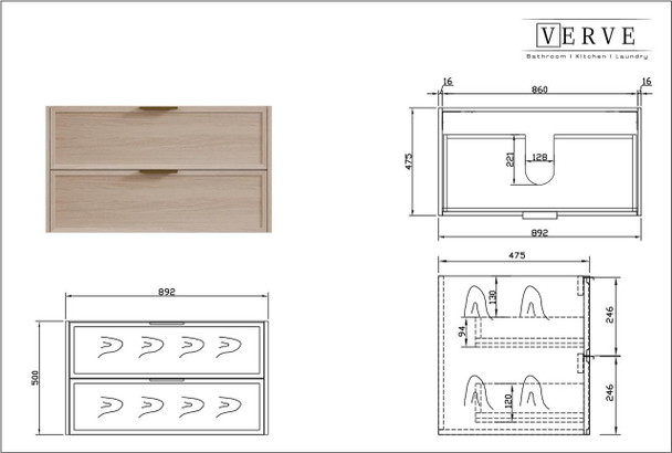 Bayside Century Teak Wall Hung Vanity 900mm 