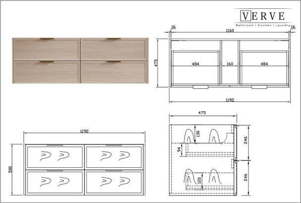 Bayside Century Teak Wall Hung Vanity 1200mm 