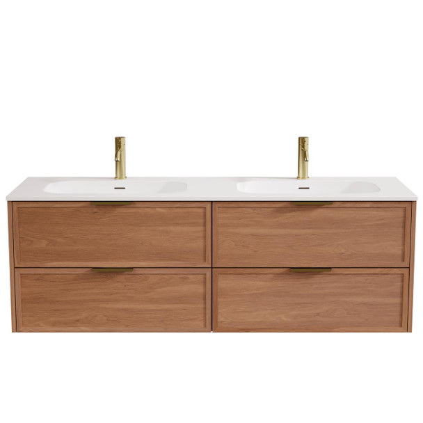 Bayside Century Teak Wall Hung Vanity 1500mm Double Basin 