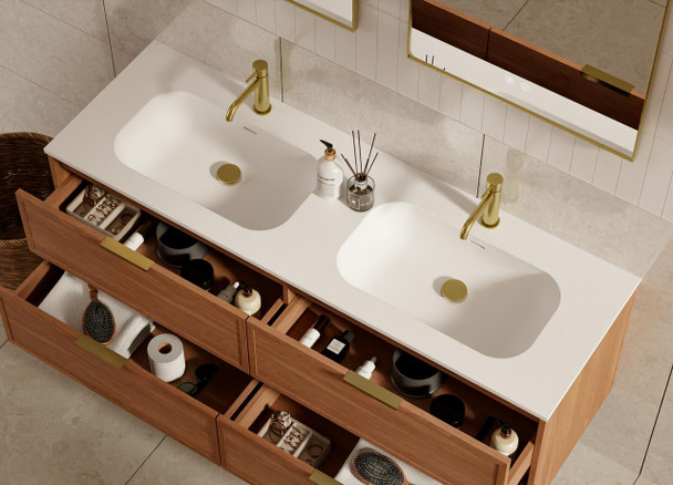 Bayside Century Teak Wall Hung Vanity 1500mm Double Basin 