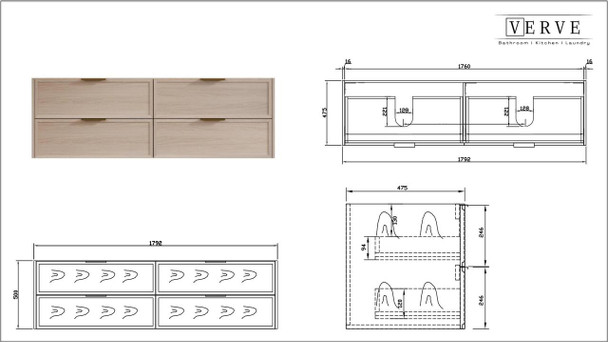 Bayside Century Teak Wall Hung Vanity 1800mm Double Basin 
