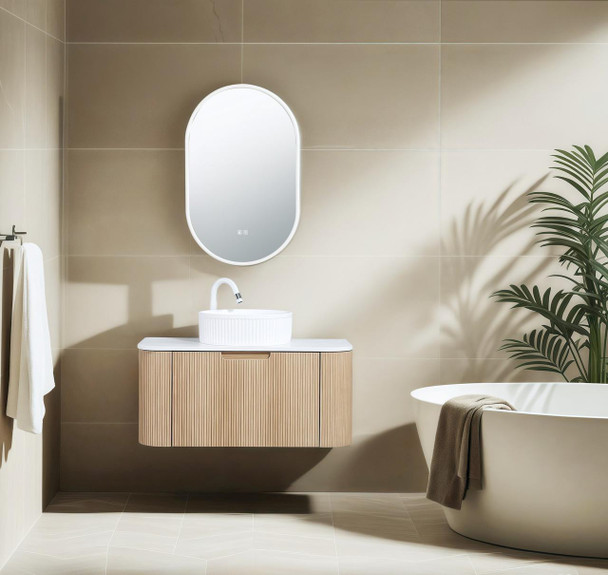 Roma Oak Fluted Wall Hung Vanity 900mm 