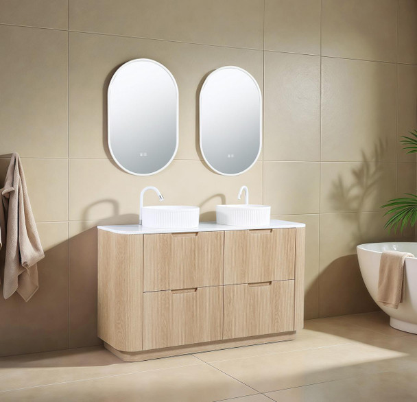 Roma Oak Fluted Floor Mount Vanity Double Bowl 1500mm  