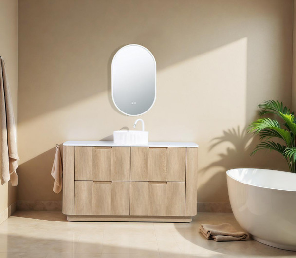 Roma Oak Fluted Floor Mount Vanity Single Bowl 1500mm  