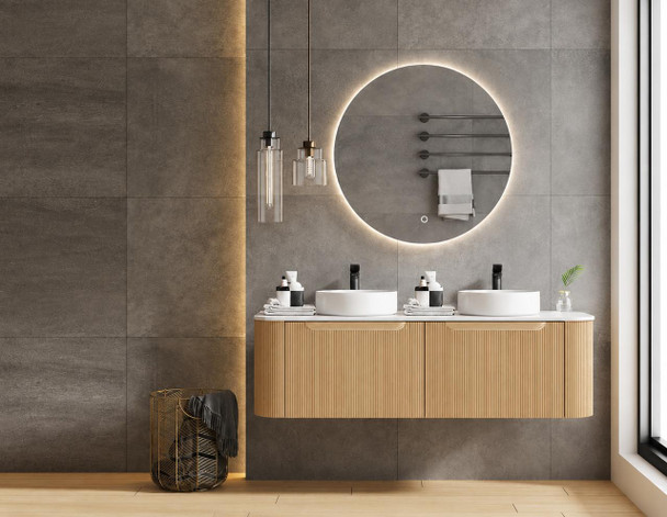 Roma Oak Wall Hung Vanity Double Bowl 1800mm 
