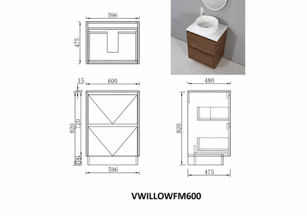 Willow Walnut Floor Mount Vanity 600mm 