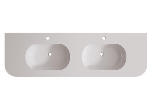 Vanity Matt White Polymarble Top with Double Integrated Basin 1500 × 460mm – R125 Front Corners 