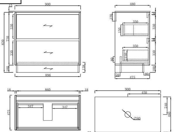 Willow Oak Floor Mount Vanity 900mm 