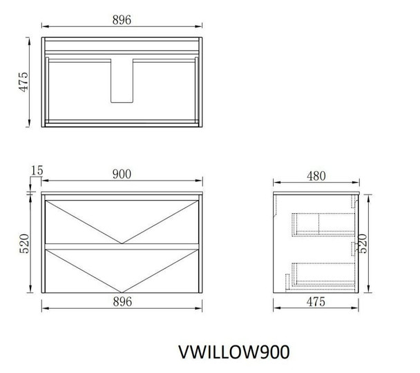 Willow Walnut Wall Hung Vanity 900mm