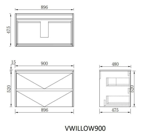 Willow Oak Wall Hung Vanity 900mm 