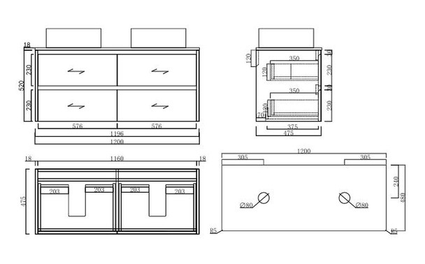 Willow Walnut Wall Hung Vanity 1200mm 
