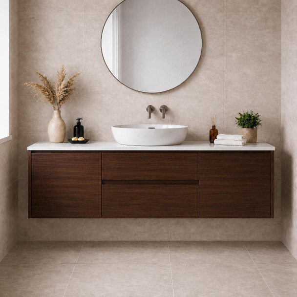 Willow Walnut Wall Hung Vanity Single Bowl 1500mm 