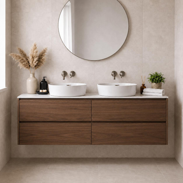 Willow Walnut Wall Hung Vanity Double Bowl 1800mm 
