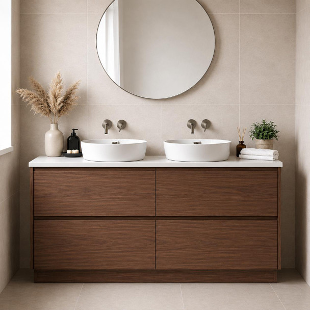 Willow Walnut Floor Mount Vanity Double Bowl 1800mm 