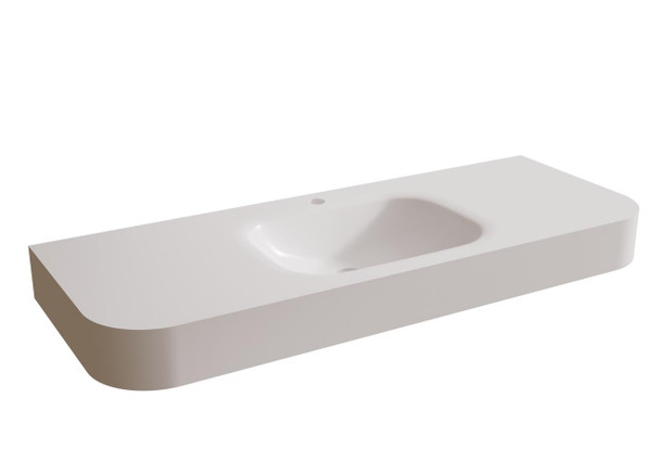 Matte White Moulded Porcelain Vanity Top With Integrated Basin, 100 mm fascia, and R125 Rounded Front Corners 600 x 460 mm 