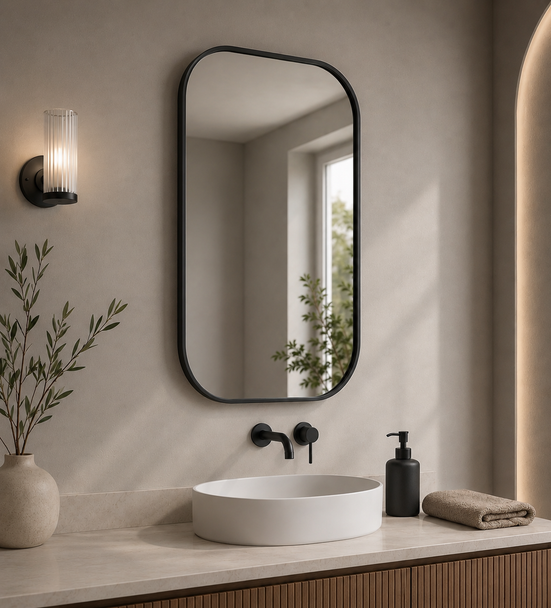 Rectangle Round Framed Mirror 575 x 925mm Matte Black
