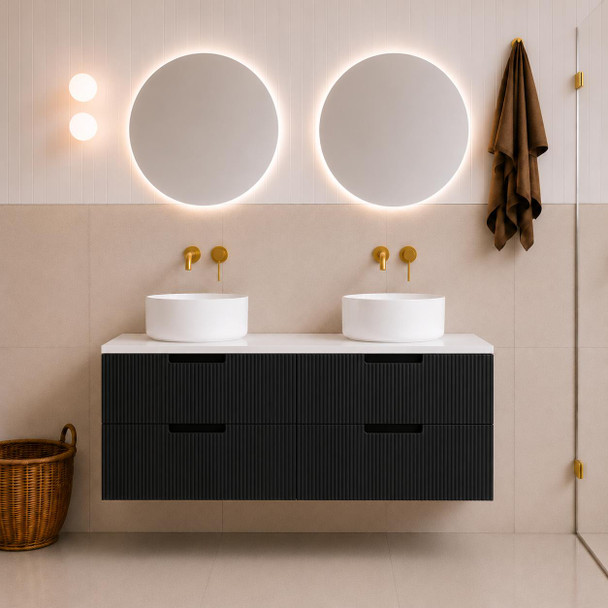 Ida Black Wall Hung Vanity Double Bowl 1500mm 