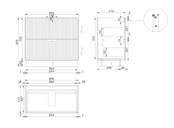Ida Black Floor Mount Vanity 900mm 