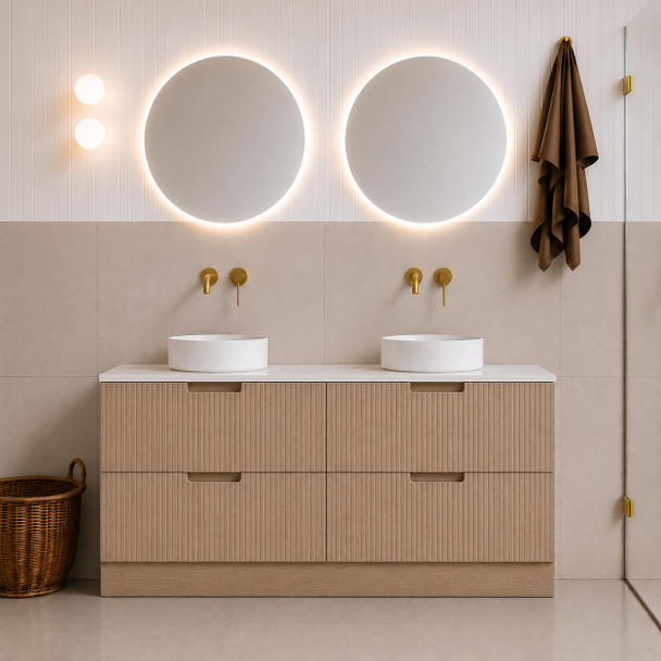 Ida Oak Floor Mount Vanity Double Bowl 1500mm 