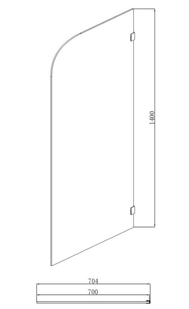 Frameless Curved Bath Screen Reversible 700 x 1400mm 