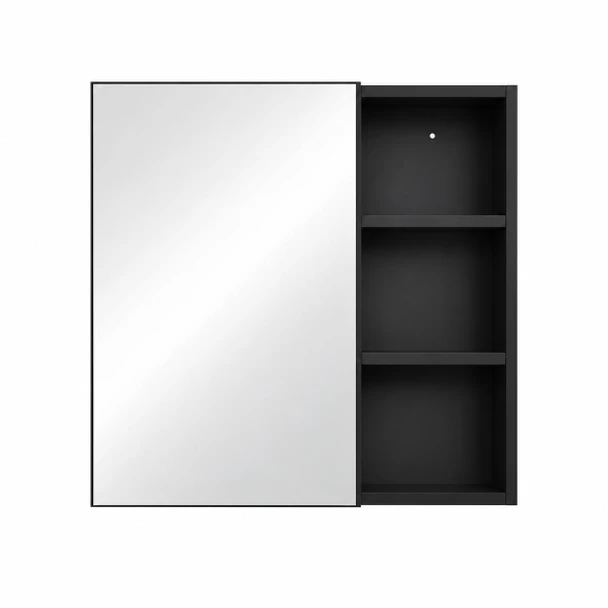 Mirror Cabinet with Open Shelf 600mm Black 