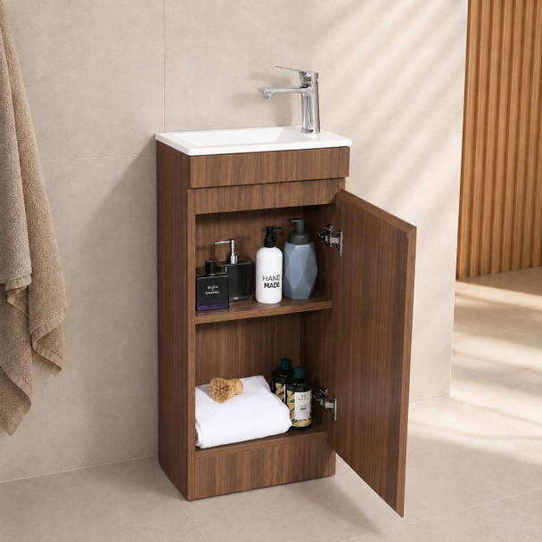 Willow - Powder Room Floor Mounted Walnut Vanity 400 mm 