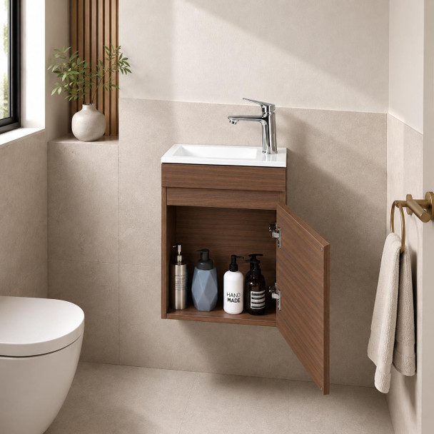 Willow - Powder Room Wall Hung Walnut Vanity 400 mm 