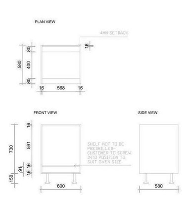 Base Oven Cabinet 600mm UV White