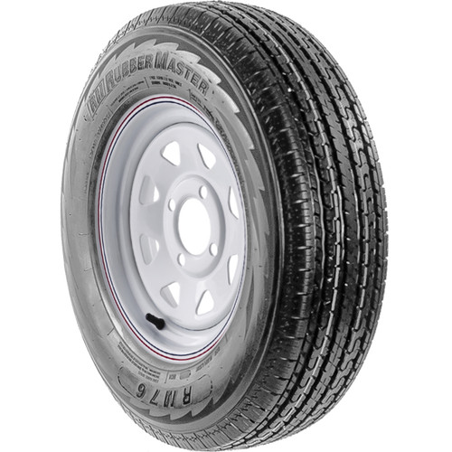 RubberMaster RM76 Steel Belted ST 185/80R13 99/95M D (8 Ply) 5 x 4.5 White Eight Spoke Trailer Tire and Wheel Assembly