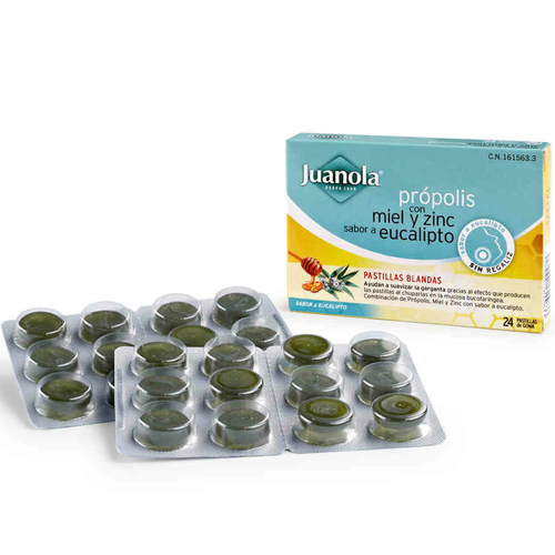 Juanola pastillas blandas propolis miel, zinc y sabor a eucaliptus 24 UDS